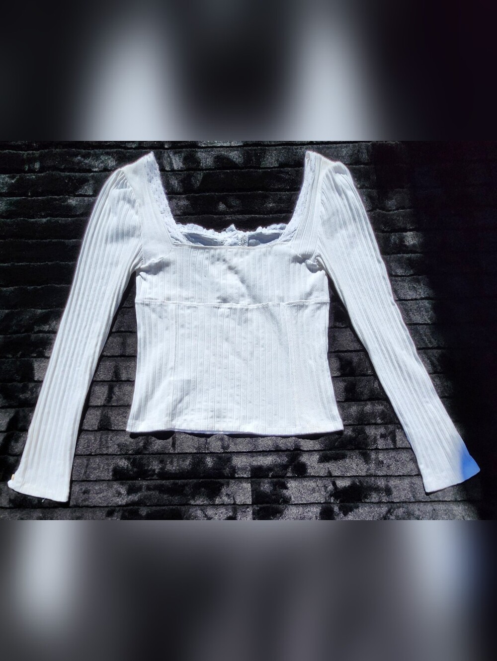 Free People Sugar Sugar White Ribbed Long Sleeve Top Size LARGE - Picture 10 of 10